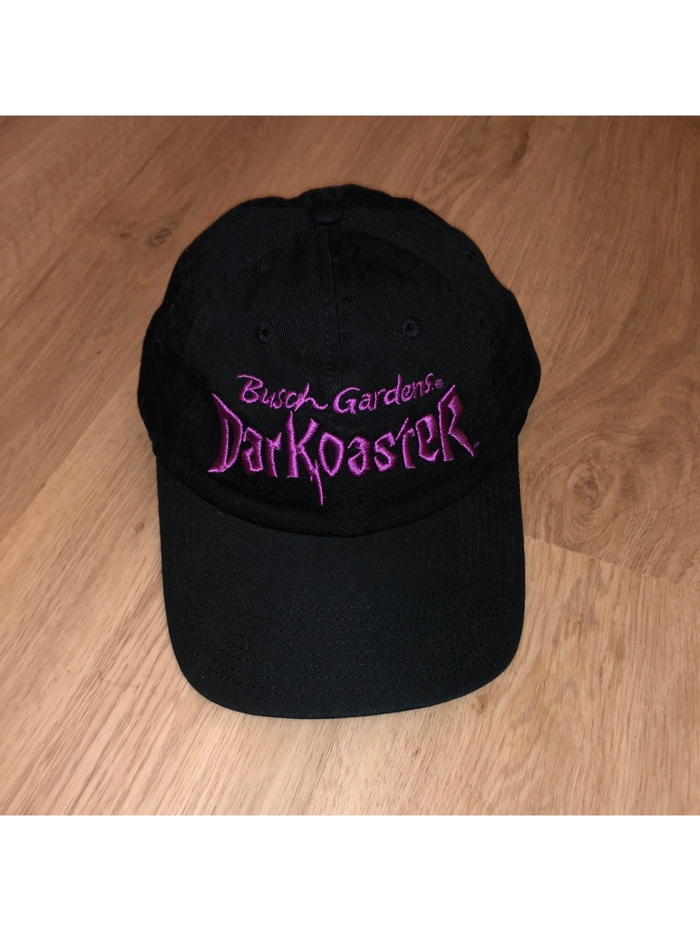BUSCH GARDENS WILLIAMSBURG DARKOASTER HAT RARE OFFICIAL BLACK PURPLE STRAPBACK